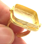 Gold Ring Settings Ring Blank Ring Bezel Base Cabochon Mountings Adjustable  (20mm square blank )  Gold Plated Brass G5383