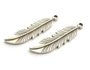 4 Pcs Antique Silver Feather Pendants (45x10mm) Antique Silver Plated Metal  G5870