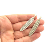 4 Pcs Antique Silver Feather Pendants (45x10mm) Antique Silver Plated Metal  G5871