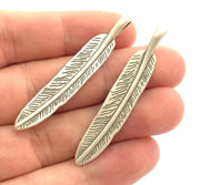 4 Pcs Antique Silver Feather Pendants (45x10mm) Antique Silver Plated Metal  G5871
