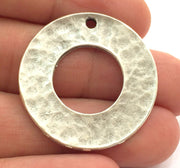 2 Antique Silver Round Pendants 2 Pcs (35mm) Antique Silver Plated Metal  G9779