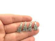 4 Silver Besom Charm Antique Silver Plated Tassel Charms (23x12mm)  G5886