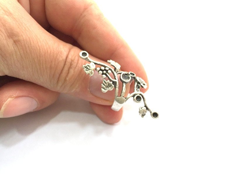 Adjustable Ring Blank, (4mm and 3mm blank ) Antique Silver Plated Brass G5896