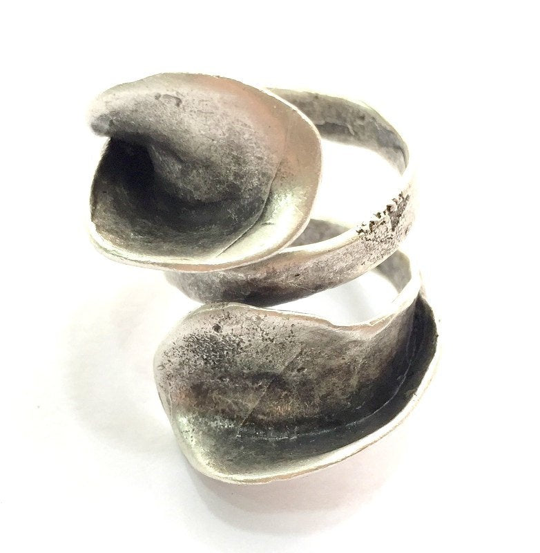 6 Pcs Adjustable Ring Blank, (5mm blank ) Antique Silver Plated Brass G9187