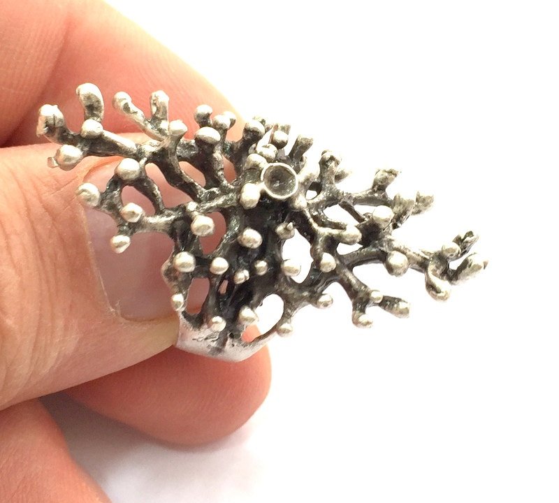 Adjustable Coral Ring Blank, (3mm blank ) Antique Silver Plated Brass G5909