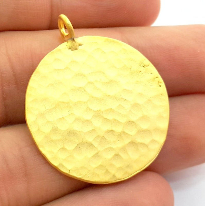 Hammered Round Pendant  (30mm)  Gold Plated Brass   G9213
