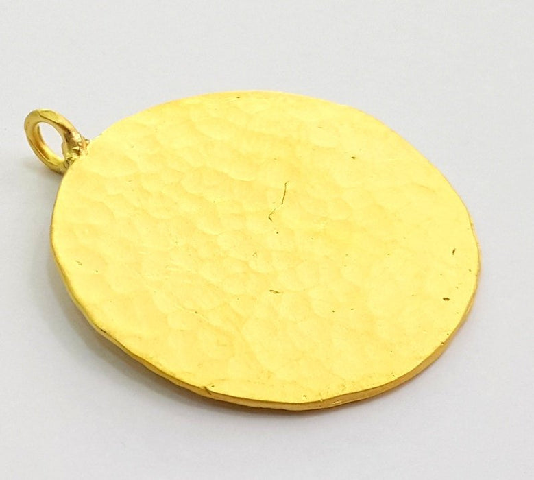 Hammered Round Pendant  (35mm)  Gold Plated Brass   G9215