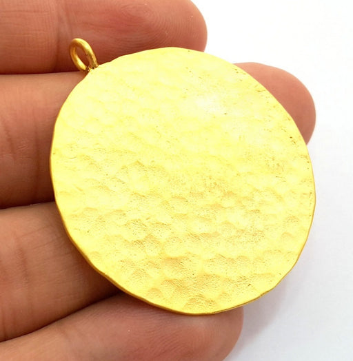 Hammered Round Pendant  (40mm)  Gold Plated Brass   G9216