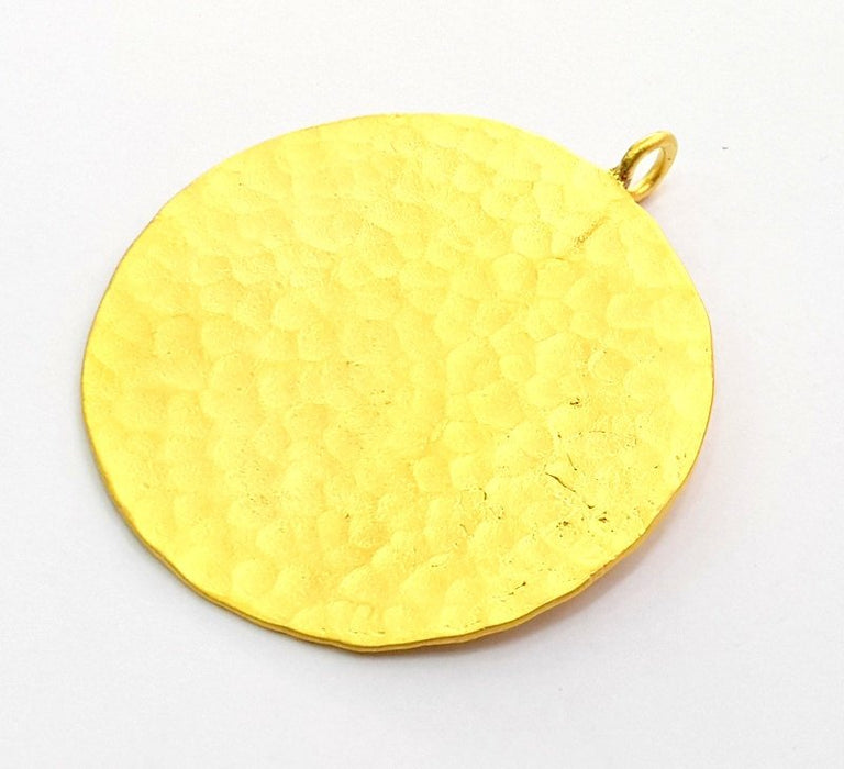 Hammered Round Pendant  (40mm)  Gold Plated Brass   G9216