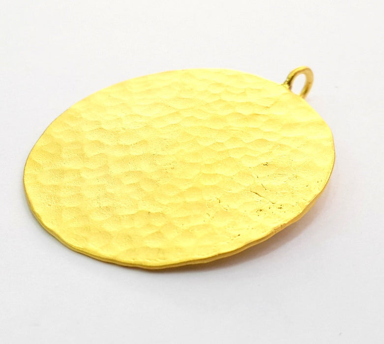 Hammered Round Pendant  (40mm)  Gold Plated Brass   G9216