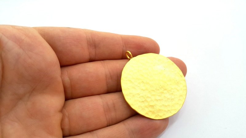 Hammered Round Pendant  (45mm)  Gold Plated Brass   G9220