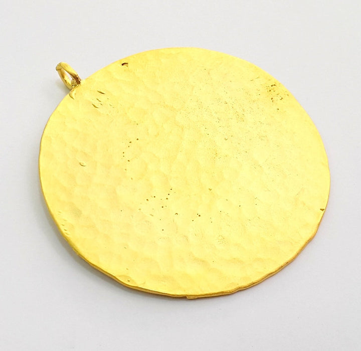 Hammered Round Pendant  (50mm)  Gold Plated Brass   G9218