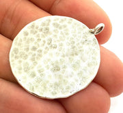 Hammered Round Pendant  (40mm)  Antique Silver Plated Brass   G9212