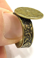 Antique Bronze Ring Blank Bezel Settings Cabochon Base Mountings Adjustable Ring  (15mm blank ) Antique Bronze Plated Brass G5606