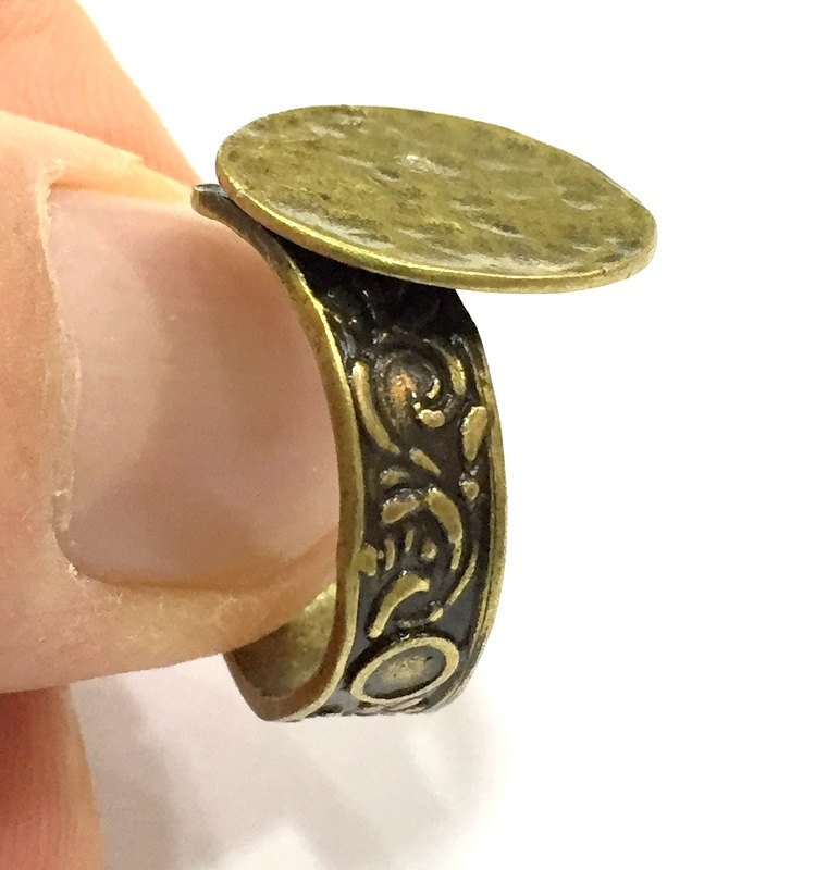 Antique Bronze Ring Blank Bezel Settings Cabochon Base Mountings Adjustable Ring  (15mm blank ) Antique Bronze Plated Brass G5606