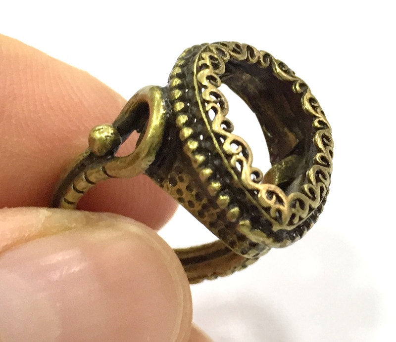 Ring Blank Base Bezel Setting Adjustable Ring Blank, (18x13mm drop blank ) Antique Bronze Plated Brass G5617