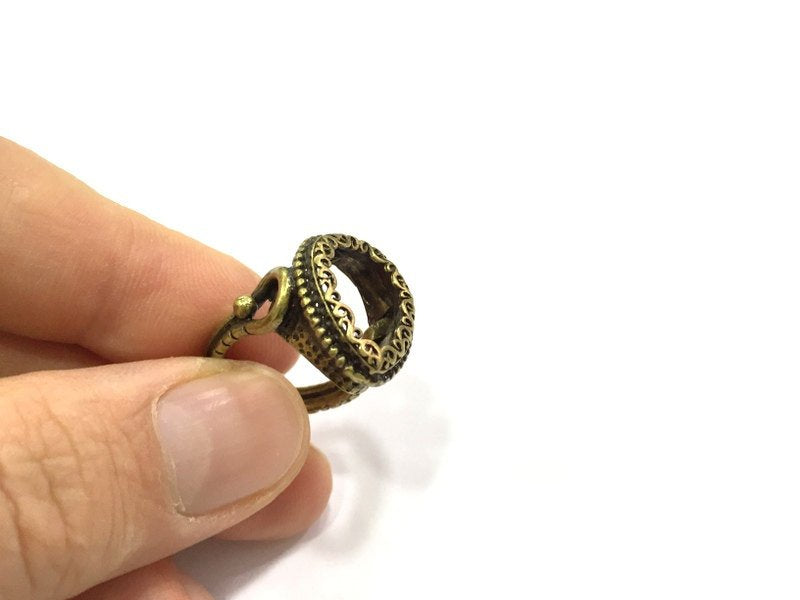 Ring Blank Base Bezel Setting Adjustable Ring Blank, (18x13mm drop blank ) Antique Bronze Plated Brass G5617