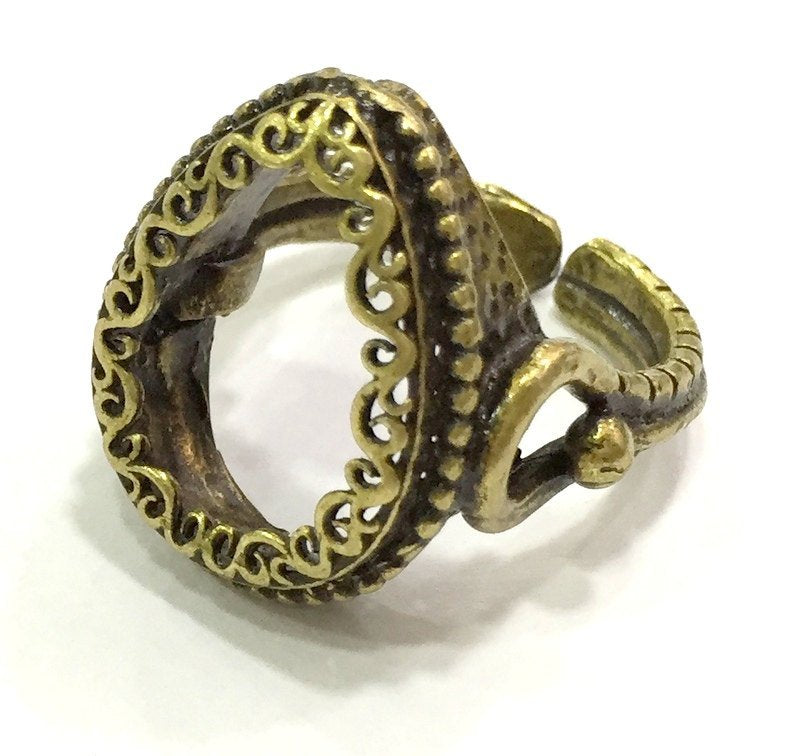 Ring Blank Base Bezel Setting Adjustable Ring Blank, (18x13mm drop blank ) Antique Bronze Plated Brass G5617
