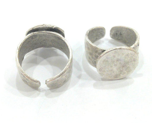 3 Silver Plated Ring Blank Base Bezel Setting Antique Silver Plated Brass Adjustable Ring Blank  (15mm Blank) ,Findings  G9451