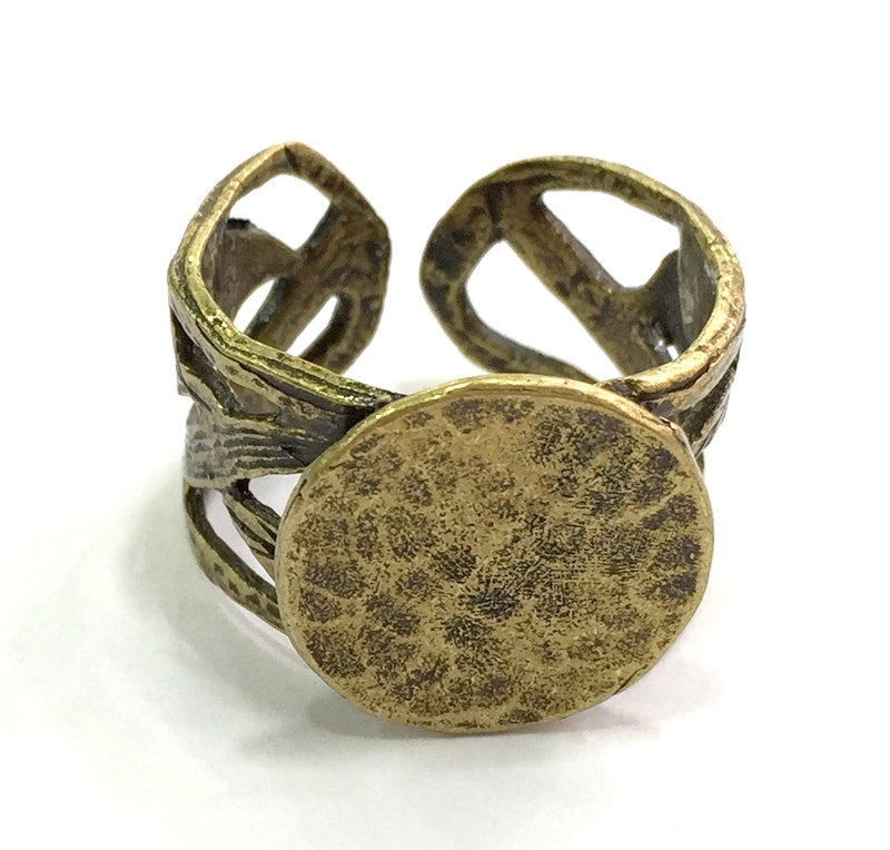 Adjustable Ring Blank, (15mm blank ) Antique Bronze Plated Brass G5673
