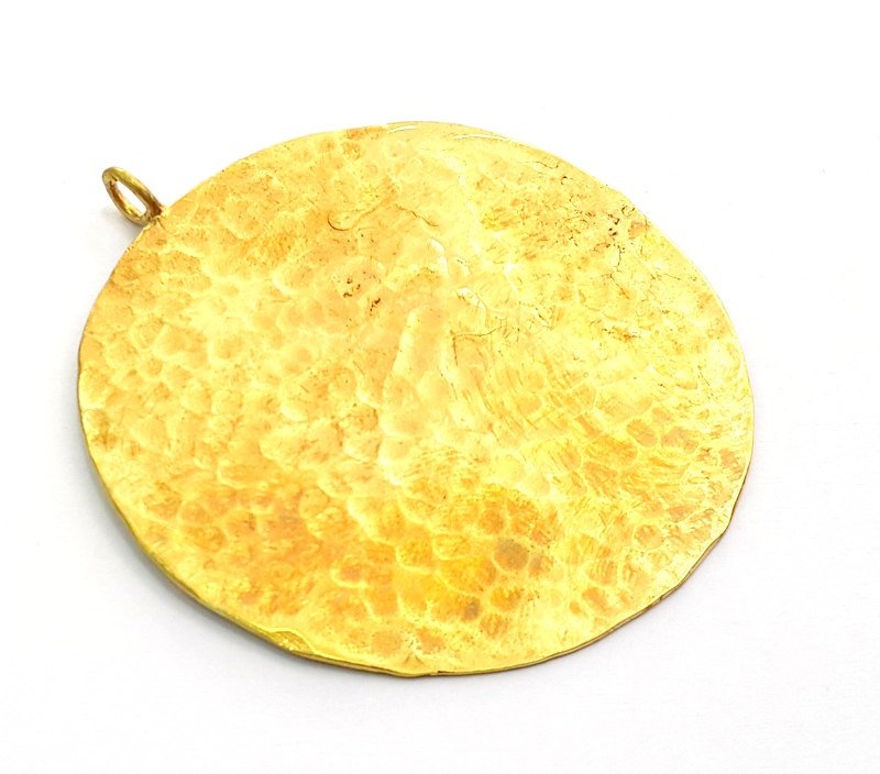 Hammered Round Pendant  (50mm)  Antique Raw  Brass   G9224