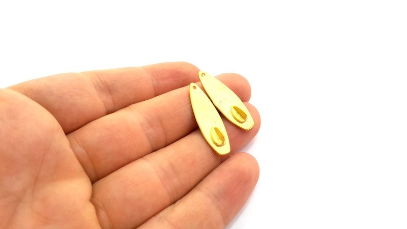 2 Pcs (31x11 mm)  Surfboard Charms , Gold Plated Brass G5932