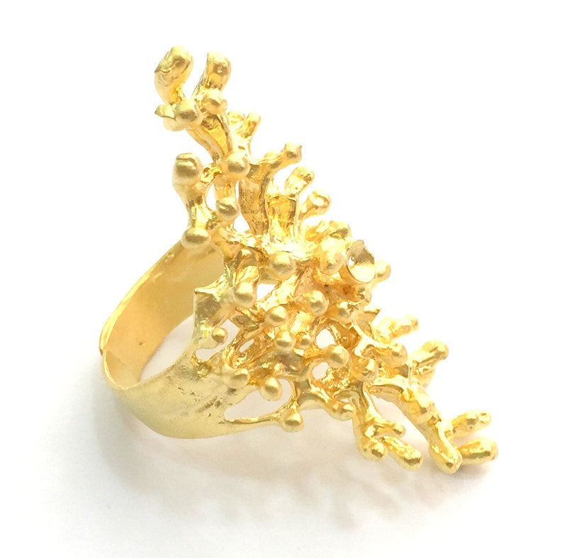 Gold Ring Blank Ring Settings Ring Bezel Base Cabochon Mountings Adjustable  (3mm blank )  Gold Plated Brass G5936