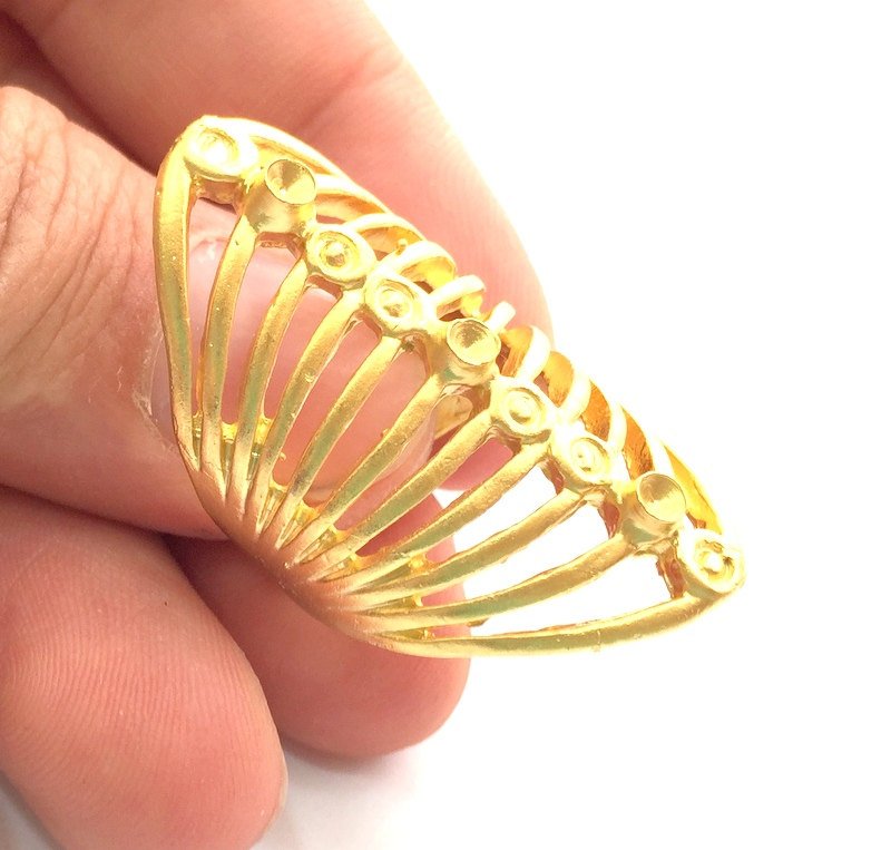 Gold Ring Blank Ring Settings Ring Bezel Base Cabochon Mountings Adjustable (3mm blank )  Gold Plated Brass G5942