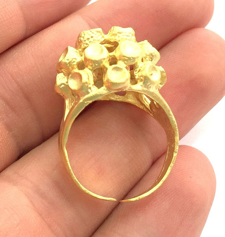 Gold Ring Blank Ring Settings Ring Bezel Base Cabochon Mountings Adjustable  (3mm blank )  Gold Plated Brass G5952