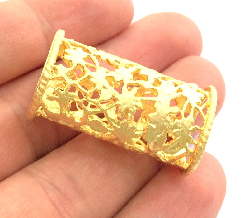 Large Flower Tube Findings Gold Plated  Brass 35x16 mm  G5953