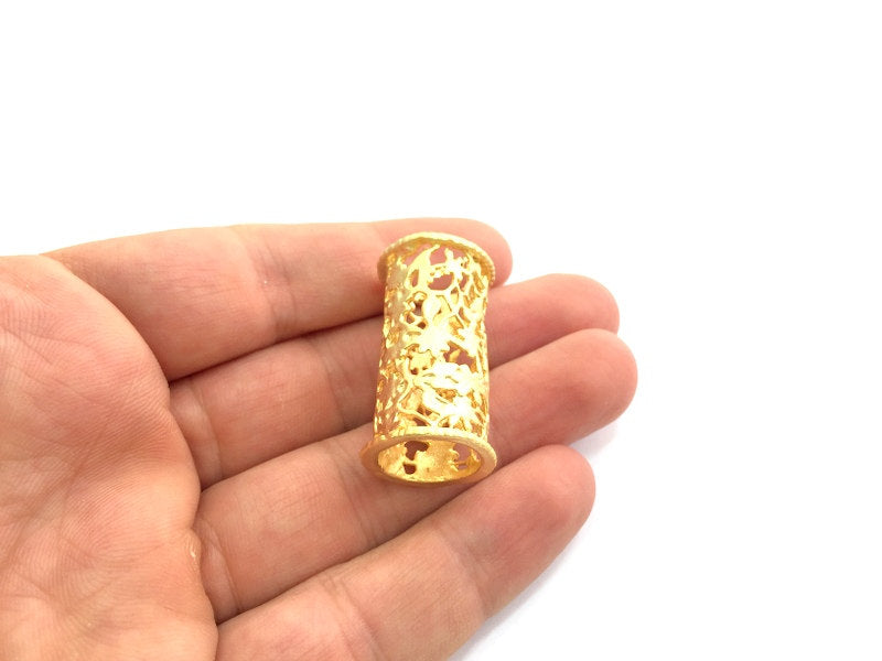 Large Flower Tube Findings Gold Plated  Brass 35x16 mm  G5953