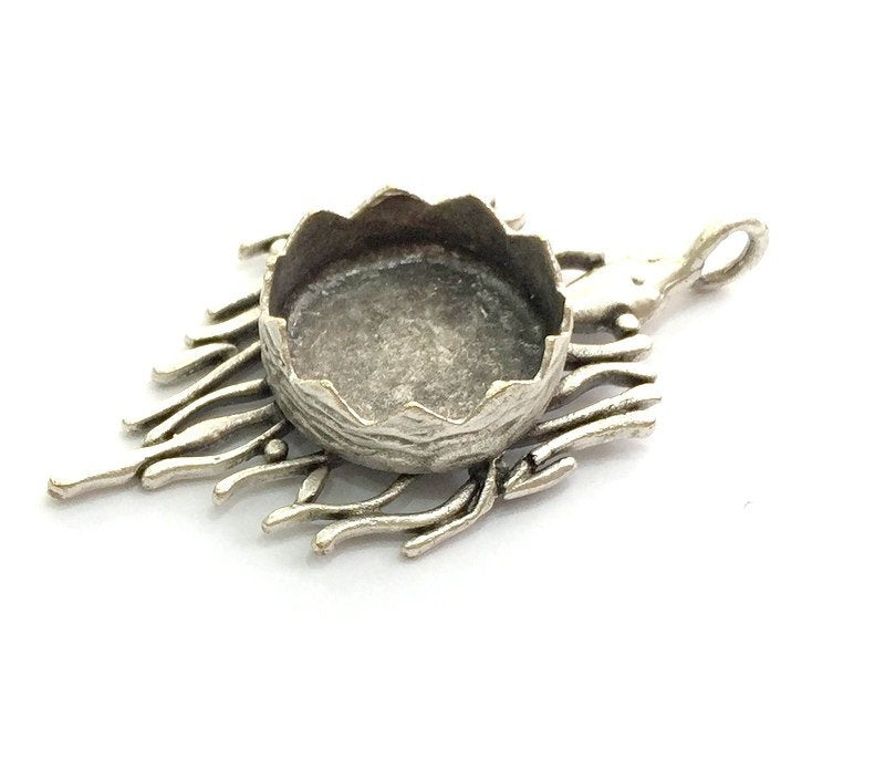Antique Silver Plated Brass Pendant Settings Blanks  Mountings , (15mm blank) G5956