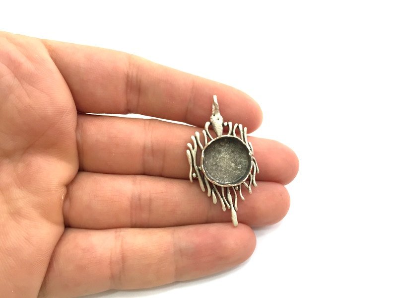 Antique Silver Plated Brass Pendant Settings Blanks  Mountings , (15mm blank) G5956