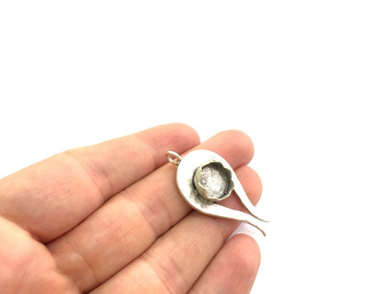 Antique Silver Plated Brass Pendant Settings Blanks  Mountings , (12mm blank) G5958