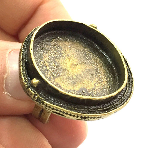 Ring Blank Base Bezel Setting , Adjustable Antique Bronze Plated Brass (25mm blank )  G5687