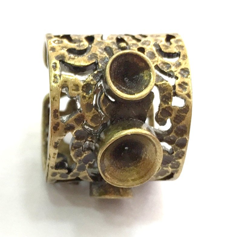 Ring Blank Base Bezel Setting (4mm and 5mm blank ) Adjustable  Antique Bronze Plated Brass G5698
