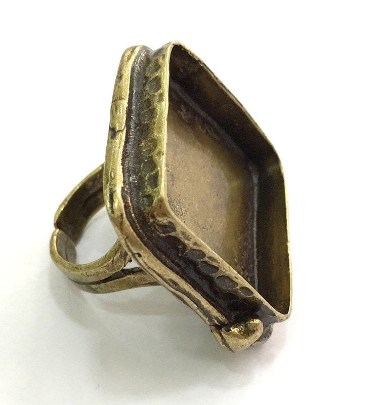Ring Blank Base Bezel Setting , Adjustable Antique Bronze Plated Brass (25x25mm square blank ) G5705