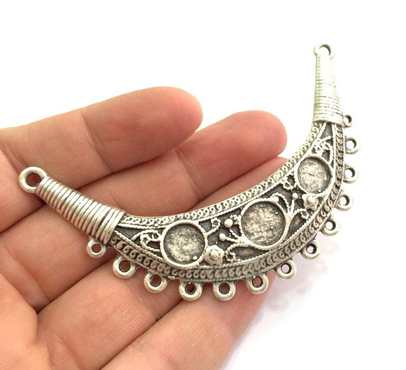 Silver Pendant Tribal Pendant Blank  Necklace Blank  Antique Silver Plated   (10mm and 12mm Blank)  G5728