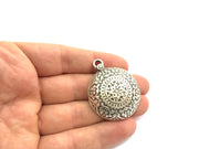 Antique Silver Tribal Pendants (44x36mm) Antique Silver Plated Metal  G9777