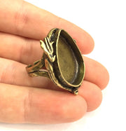 Adjustable Ring Blank, (25x18mm drop blank ) Antique Bronze Plated Brass G5735