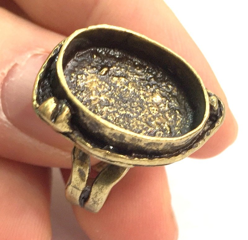 Antique Bronze Ring Blank Bezel Settings Cabochon Base Mountings Adjustable Ring (18x13mm blank ) Antique Bronze Plated Brass G5586
