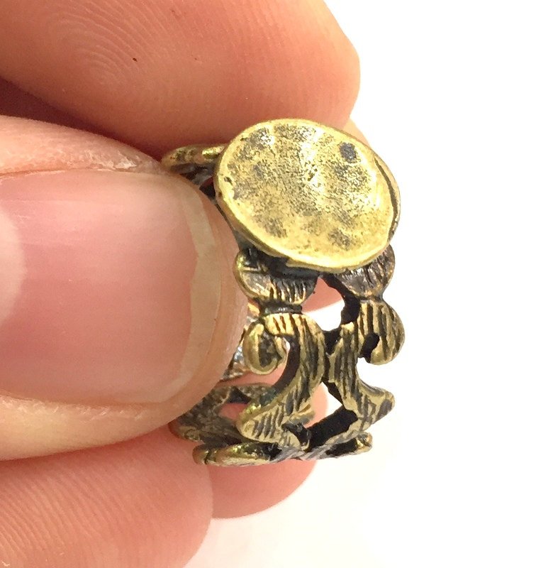 Ring Blank Base Bezel Setting Adjustable  Blank, (10mm blank ) Antique Bronze Plated Brass G5636