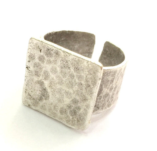 Adjustable Ring Blank, (16mm square blank ) Antique Silver Plated Brass G9547