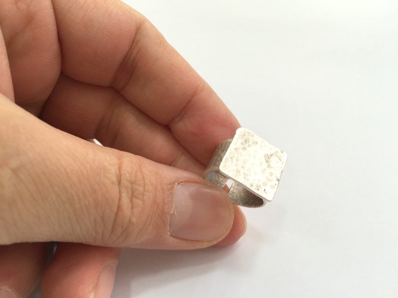 Adjustable Ring Blank, (16mm square blank ) Antique Silver Plated Brass G9547