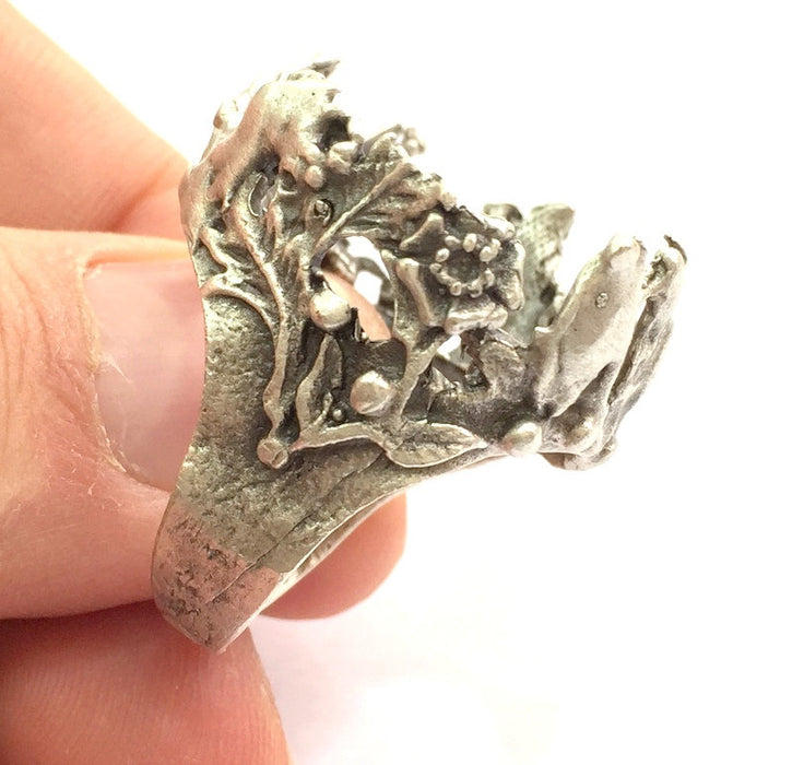 Adjustable Ring Blank, (25mm blank ) Antique Silver Plated Brass G5756