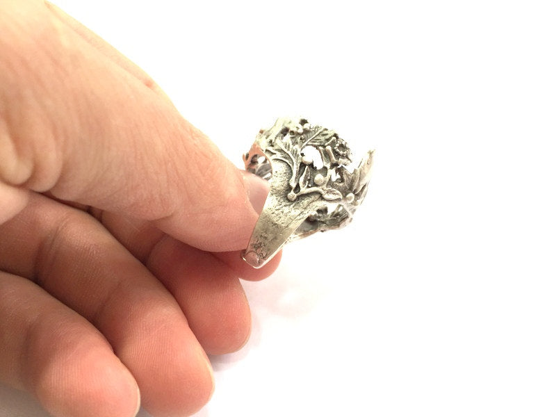 Adjustable Ring Blank, (25mm blank ) Antique Silver Plated Brass G5756