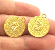 2 Gold Plated Flower Charms,  2 Pcs (15mm)  G5757
