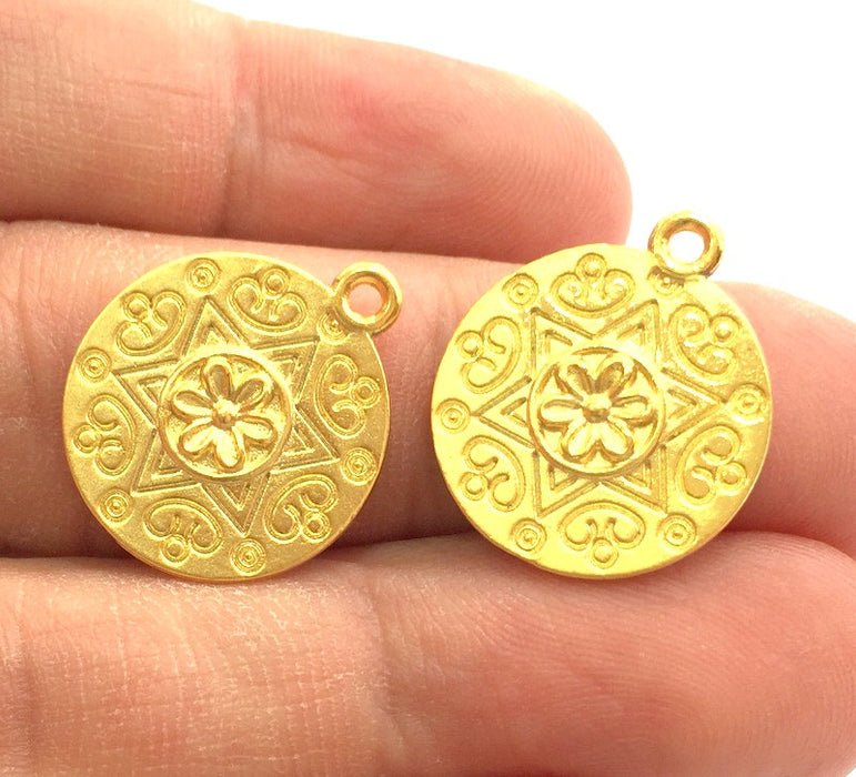 2 Gold Plated Flower Charms,  2 Pcs (15mm)  G5757