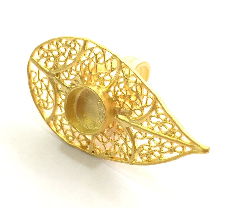 Gold Ring Settings Ring Blank Ring Bezel Base Cabochon Mountings Adjustable  (10mm blank )  Gold Plated Brass G5761