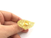 Gold Ring Settings Ring Blank Ring Bezel Base Cabochon Mountings Adjustable  (10mm blank )  Gold Plated Brass G5761